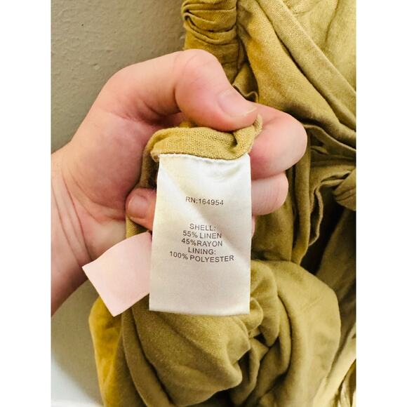 TOCCIN x RTR Brown Khaki Square Neck Ruched Bodice Tie Waist Midi Dress Size 8 - Picture 6 of 11